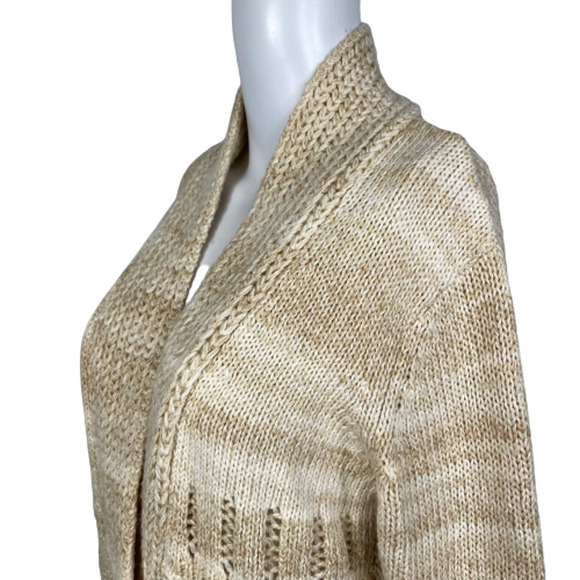 Coldwater Creek Womens Beige Chunky‎ Open Knit Cotton Cardigan Sweater Sz M - Picture 2 of 10